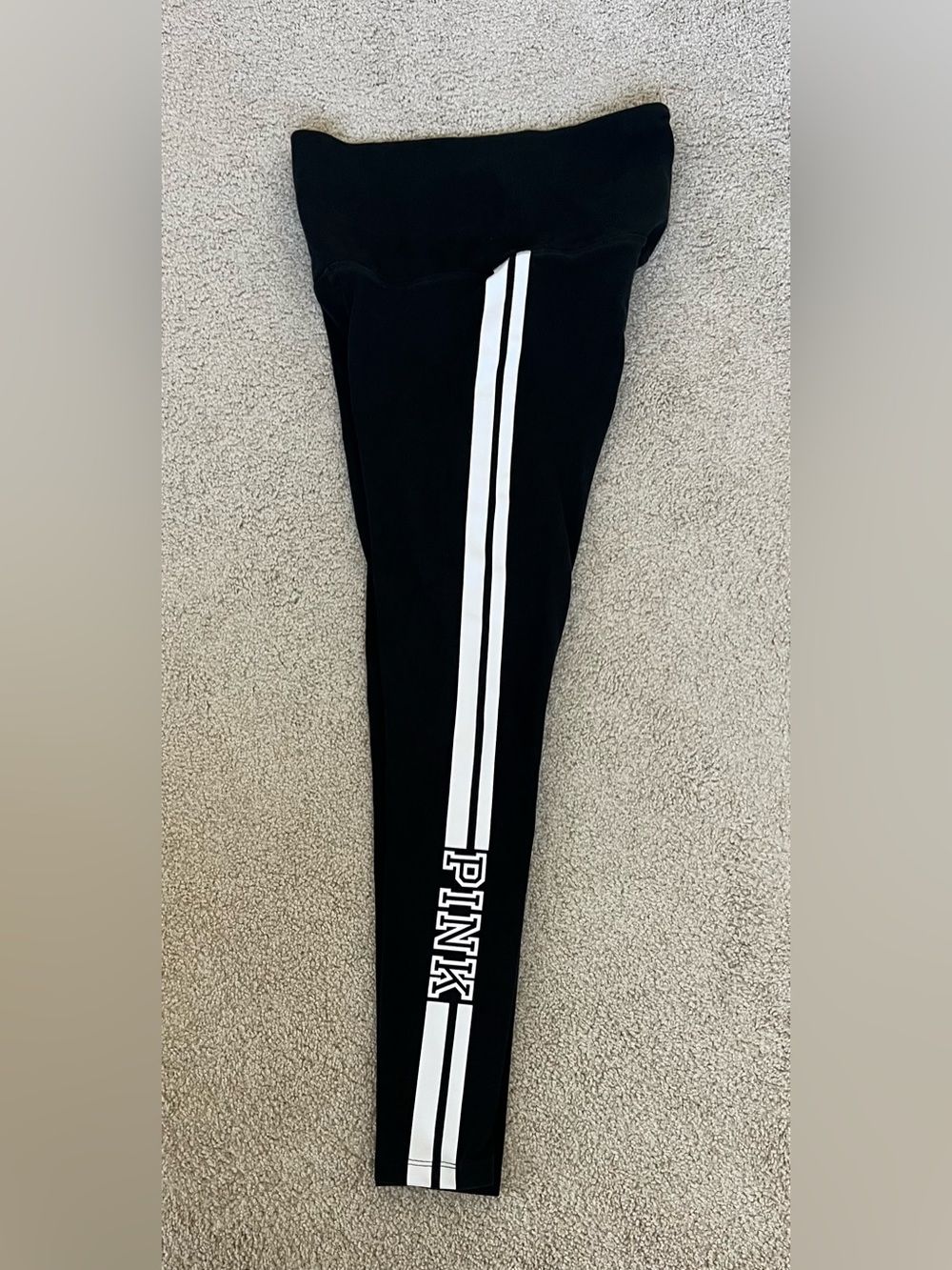 Victoria Secret PINK Leggings Cotton Full Length Black White Stripe, Size Small - Picture 5 of 8